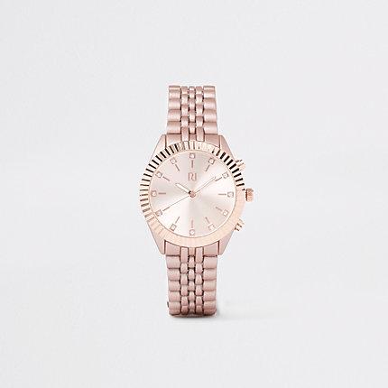 River Island Womens Rose Gold Tone Chain Link Rhinestone Watch
