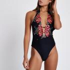 River Island Womens Embroidered Plunge Swimsuit