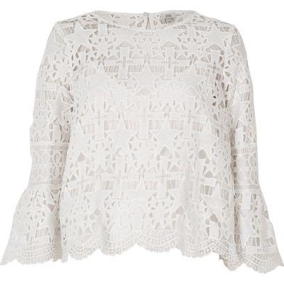 River Island Womens White Star Lace Bell Sleeve Top