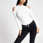 River Island Womens White Long Sleeve Cold Shoulder Frill Top