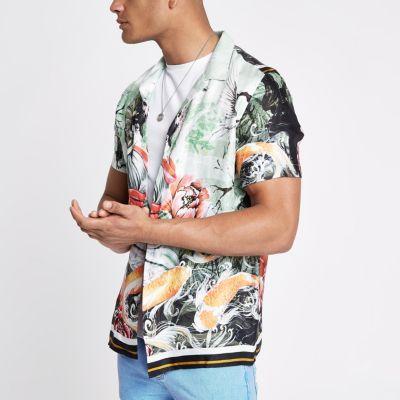 River Island Mens Oriental Print Revere Shirt