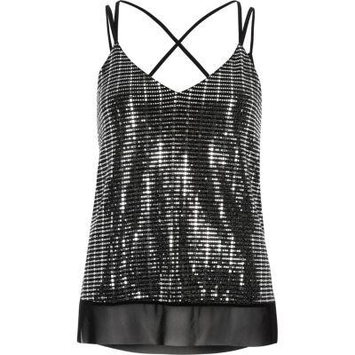 River Island Womens Silver Sparkly Mesh Strappy Cami Top