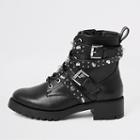 River Island Womens Studded Buckle Lace-up Boots