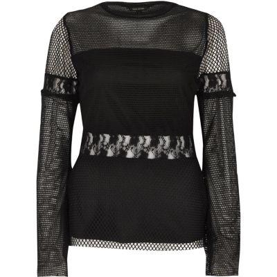 River Island Womens Mesh Lace Insert Long Sleeve Top