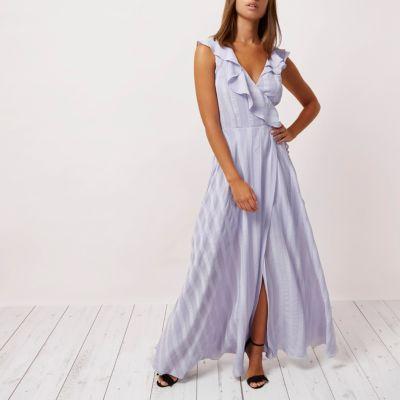 River Island Womens Stripe Frill Wrap Maxi Dress