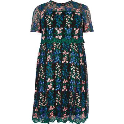 River Island Womens Plus Floral Mesh Skater Dress