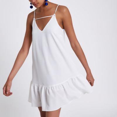 River Island Womens White Drop Hem Cami Slip Dress