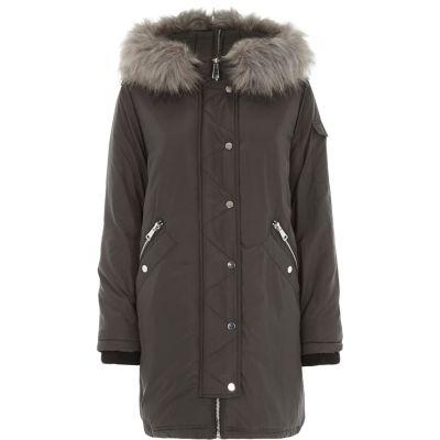 River Island Womens Faux Fur Trim Split Hood Parka