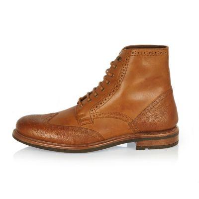 River Island Menstan Leather Brogue Boots