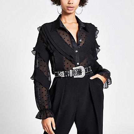 River Island Womens Spot Frill Long Sleeve Shirt