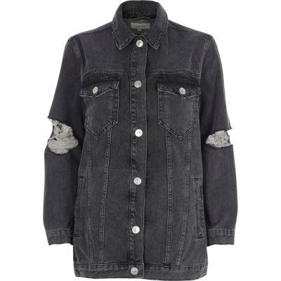River Island Womens Ripped Oversized Denim Jacket