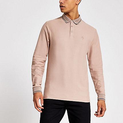 River Island Mens Long Sleeve Slim Fit Polo Shirt