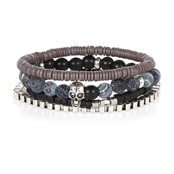 River Island Mensblack Skull 4 Pack Bracelets