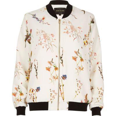 River Island Womens White Floral Print Bomber Jacket