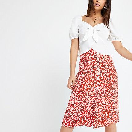 River Island Womens Petite Print Button Midi Skirt