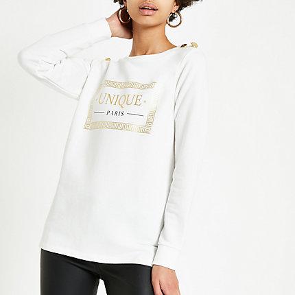 River Island Womens White 'liberte' Button Shoulder Sweatshirt