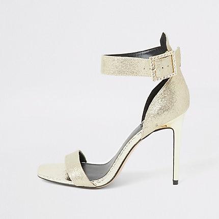 River Island Womens Gold Diamante Buckle Wide Fit Sandal