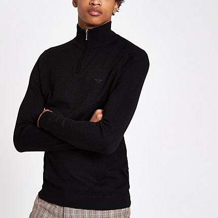 River Island Mens Slim Fit Zip Funnel Neck Sweater