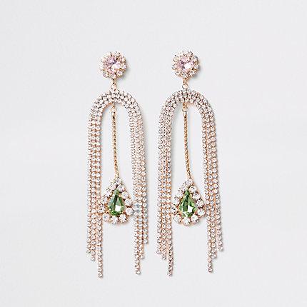 River Island Womens Gold Tone Split Gem Drop Earrings