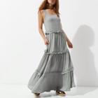 River Island Womens Petite Embroidered Tiered Maxi Dress