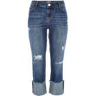 River Island Womens Denim Wash Distressed Straight Rolled Up Jeans