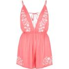 River Island Womens Embroidered Plunge Playsuit
