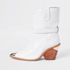 River Island Womens White Leather Western Ankle Boots