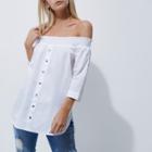 River Island Womens Petite White Shirred Bardot Shirt