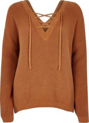 River Island Womens Knitted Tie-up Neck Sweater