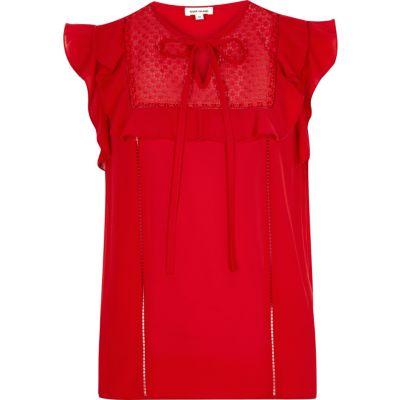 River Island Womens Lace Bib Frill Top