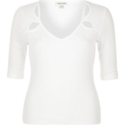River Island Womens White Cut-out Top