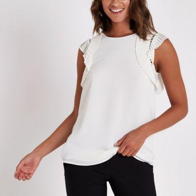 River Island Womens White Pleated Shoulder Top