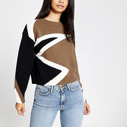 River Island Womens Star Block Print Knitted Jumper