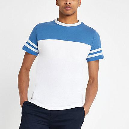Mens Bellfield White Color Block T-shirt