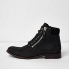 River Island Mens Leather Canvas Side Lace-up Boots