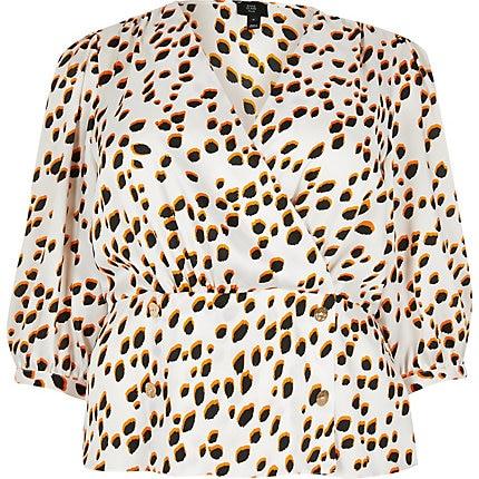 River Island Womens Plus White Spot Wrap Blouse