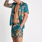 River Island Mens Teal Floral Print Swim Shorts