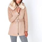 River Island Womens Faux Fur Collar Belted Coat