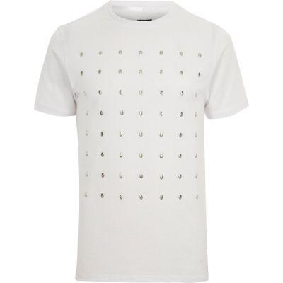 River Island Mens White Slim Fit Skull Studded T-shirt