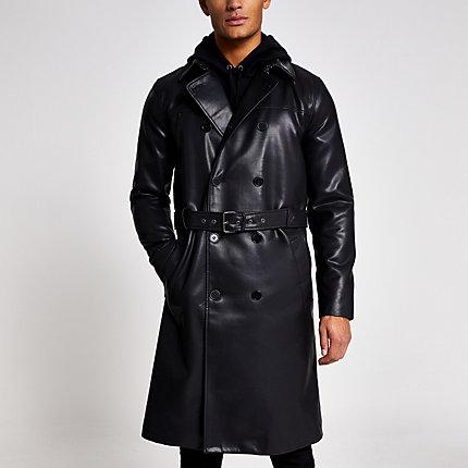 River Island Mens Faux Leather Trench Coat