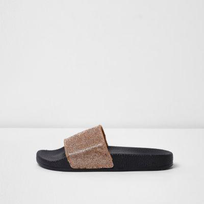 River Island Womens Gold Metallic Sparkly Sliders
