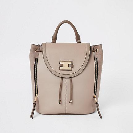 River Island Womens Mink Fold Over Backpack