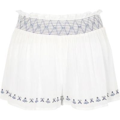 River Island Womens White Shirred Waist Beach Shorts