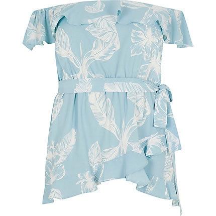 River Island Womens Plus Palm Print Bardot Top