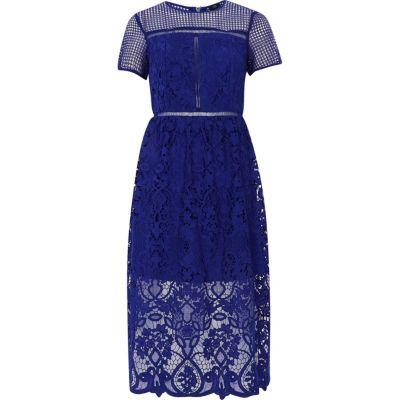 River Island Womens Bright Floral Lace Waisted Midi Dress