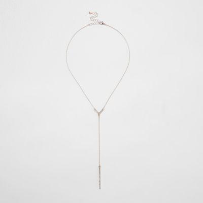 River Island Womens Rose Gold Tone Rhinestone Encrusted Y Necklace