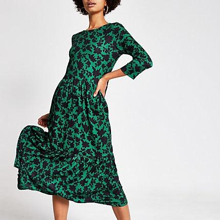 River Island Womens Floral Long Sleeve Midi Smock Dress
