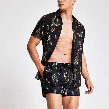 River Island Mens Feather Print Swim Shorts