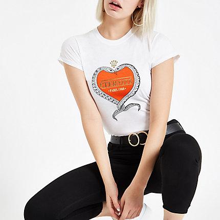 River Island Womens White Snake 'eternite' Print Fitted T-shirt