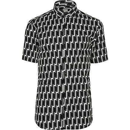 River Island Mens Geo Print Slim Fit Short Sleeve Shirt